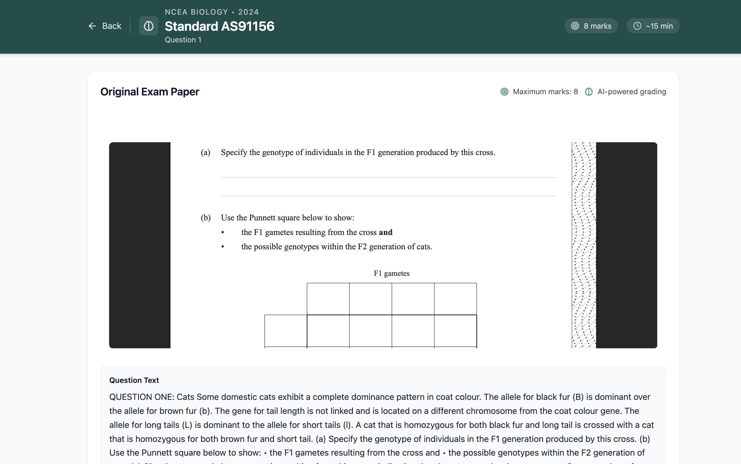 NCEA biology exam question in NCEAGrader