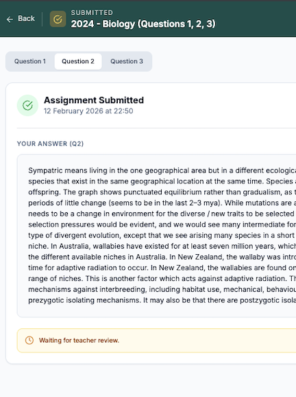 Student submission screen in NCEAGrader